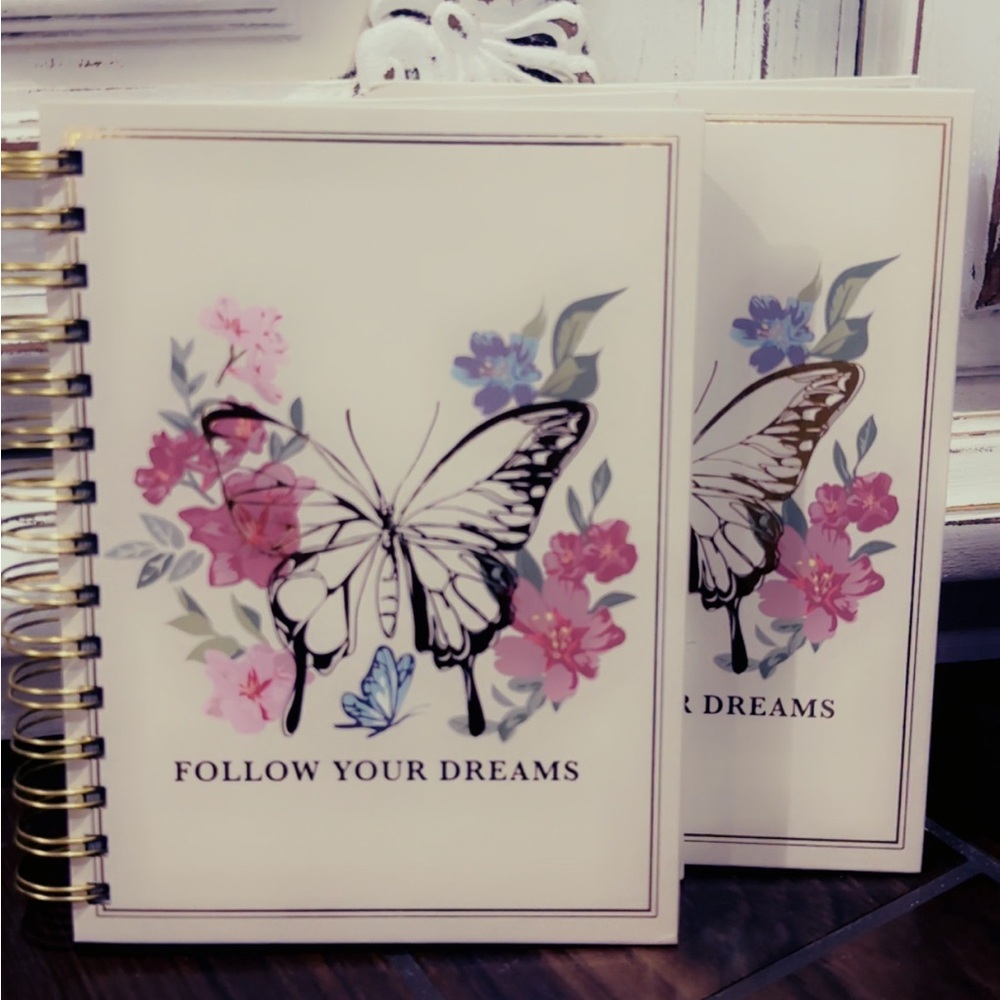 James Burke Collection: “Follow Your Dreams” Butterfly Floral Spiral Notebook